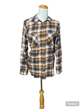 Express Men's Plaid Button-Down Shirt in Mustard, Navy & White